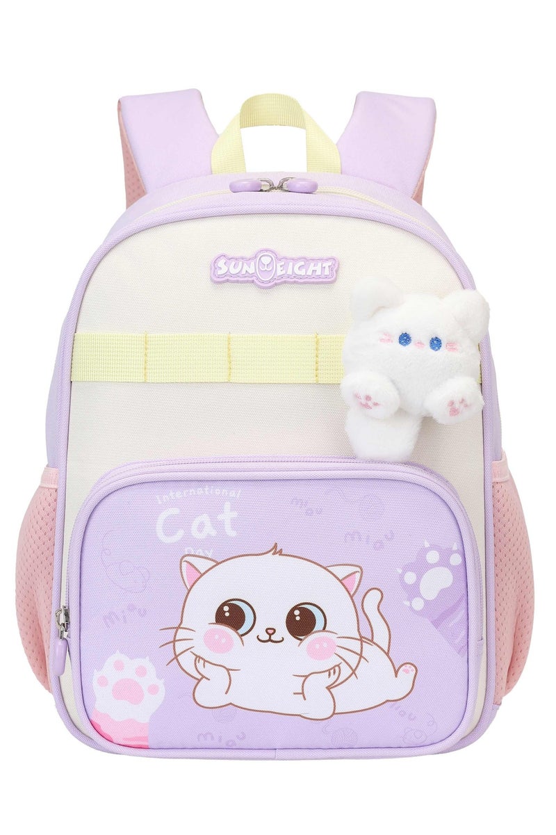 SUN EIGHT Premium 12-inch Light Weight School Backpack Water Resistant Polyester Cute Kitten Cartoon Daypack for Girls, SE22248, Purple - Image 3